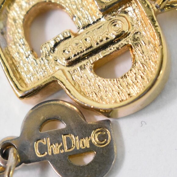 Christian Dior CD Logo Rhinestone Gold Plated Necklace - Picture 6 of 10
